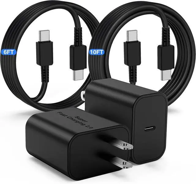 Main image of 45W USB-C Charger for Samsung Charger Super Fast Charging, Type C Charging Block &6+10FT USBC Android Phone Cable Cord 2Pack for Galaxy S25 Ultra/S25 S24 S23 S22 S21 S20 S10 Ultra/Plus,Galaxy Tab S9