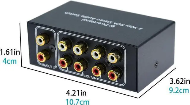Alt view image 5 of 7 - No Noise 4 Way 1 in 4 Out or 4 in 1 Out Audio Sound selector RCA Female Stereo 4 Channel Splitter switcher Box Switching No External Power