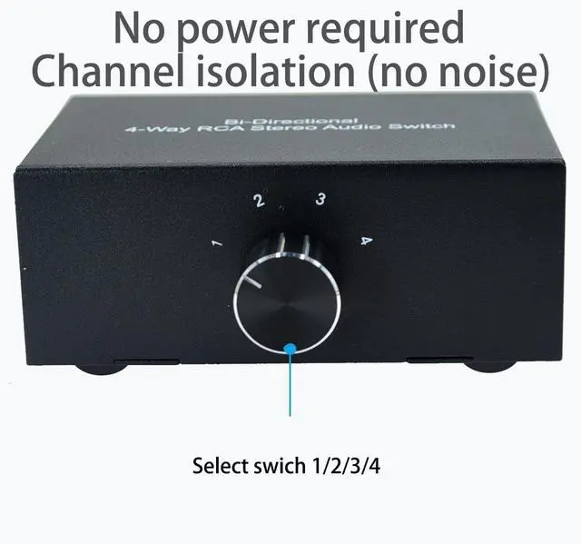 Alt view image 4 of 7 - No Noise 4 Way 1 in 4 Out or 4 in 1 Out Audio Sound selector RCA Female Stereo 4 Channel Splitter switcher Box Switching No External Power