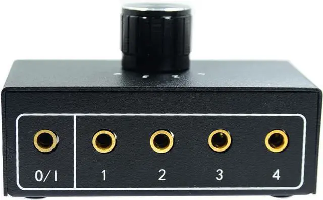 Main image of Power No Noise 1/8" 1 in 4 Out or 4 in 1 Out Audio selector 3.5 mm TRS Stereo 4 Way Channel Splitter switcher Box Switching Mini Jack No External