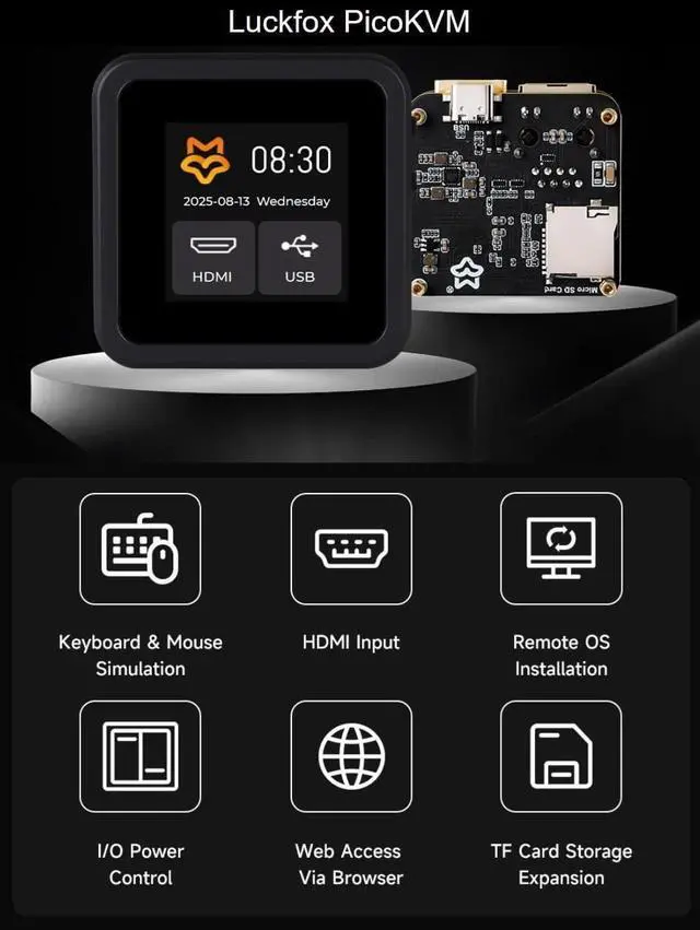Alt view image 3 of 7 - Luckfox PicoKVM Lightweight IP KVM Remote Management Tool, Supports 1920 × 1080@60fps HDMI Video Input and HID Signal Output for Device Control, with Case and 1.54inch Touch Display