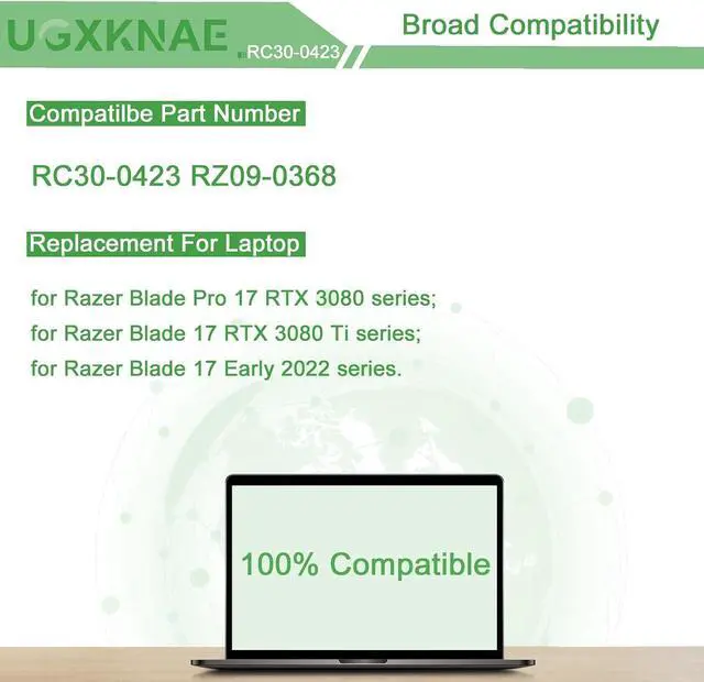 Alt view image 5 of 7 - RC30-0423 Laptop Battery Replacement for Razer Blade 17 3080 Ti Blade 17 Early 2022 Blade Pro 17 RTX 3080 Series RZ09-0368 Laptop Battery 15.4V 82Wh 5329mAh