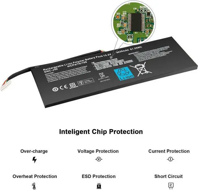 Alt view image 3 of 4 - GNC-J40 961TA013F Laptop Battery Replacement for GIGABYTE P34F P34G P34K P34W V2 V3 V5 V7 Series(15.2V 61.25Wh)