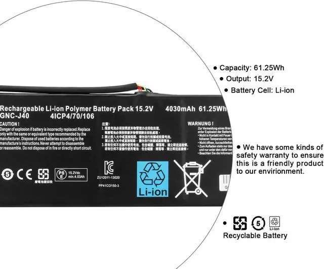 Alt view image 2 of 4 - GNC-J40 961TA013F Laptop Battery Replacement for GIGABYTE P34F P34G P34K P34W V2 V3 V5 V7 Series(15.2V 61.25Wh)