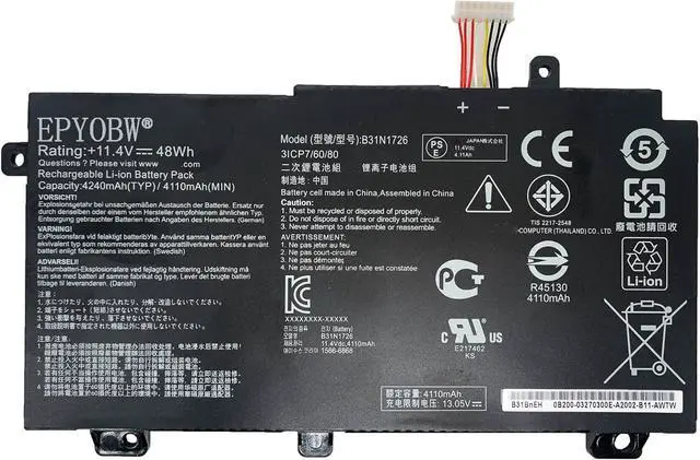 Main image of B31N1726 Laptop Battery 48Wh 4210mAh 11.4V Compatible with Asus TUF Gaming FX504 FX505 / TUF Gaming A15 FA506IU A17 FA706II / FX80 FX86 Series B31N1726-1 B31BnEH B31BN91 A41LK9H