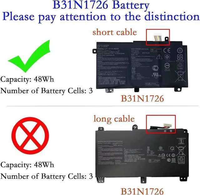 Alt view image 2 of 6 - B31N1726 Laptop Battery 48Wh 4210mAh 11.4V Compatible with Asus TUF Gaming FX504 FX505 / TUF Gaming A15 FA506IU A17 FA706II / FX80 FX86 Series B31N1726-1 B31BnEH B31BN91 A41LK9H