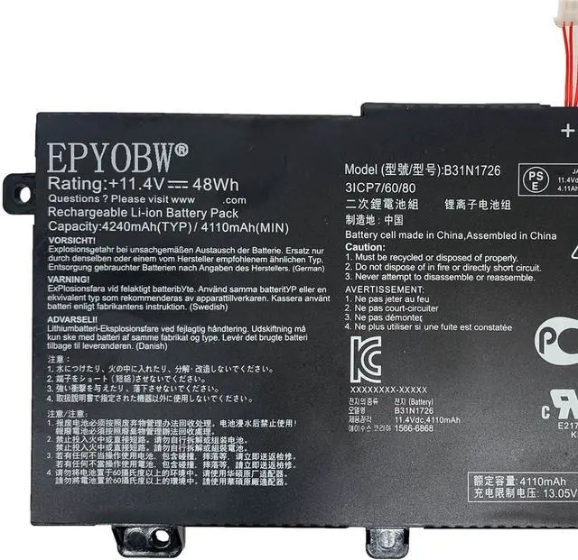 Alt view image 3 of 6 - B31N1726 Laptop Battery 48Wh 4210mAh 11.4V Compatible with Asus TUF Gaming FX504 FX505 / TUF Gaming A15 FA506IU A17 FA706II / FX80 FX86 Series B31N1726-1 B31BnEH B31BN91 A41LK9H