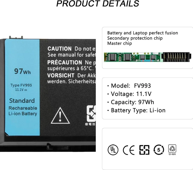 Alt view image 2 of 6 - FV993 Laptop Battery for Dell Precision M4600 M4700 M4800 M6600 M6700 M6800 Mobile Workstation FJJ4W R7PND X57F1 PG6RC V7M28 KJ321 WD6D1 4HJXX T4DTX 33F0D FVWT4 J5CG3 1C75X 3DJH7 97KRM RY6WH 9GP08
