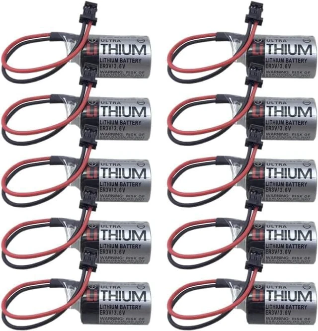 Main image of (10-Pack) LITKEQ 1000mAh ER3V 3.6V PLC Lithium Battery Compatible for Toshiba JZSP-BA01 (with 2 Pin Black Connector)