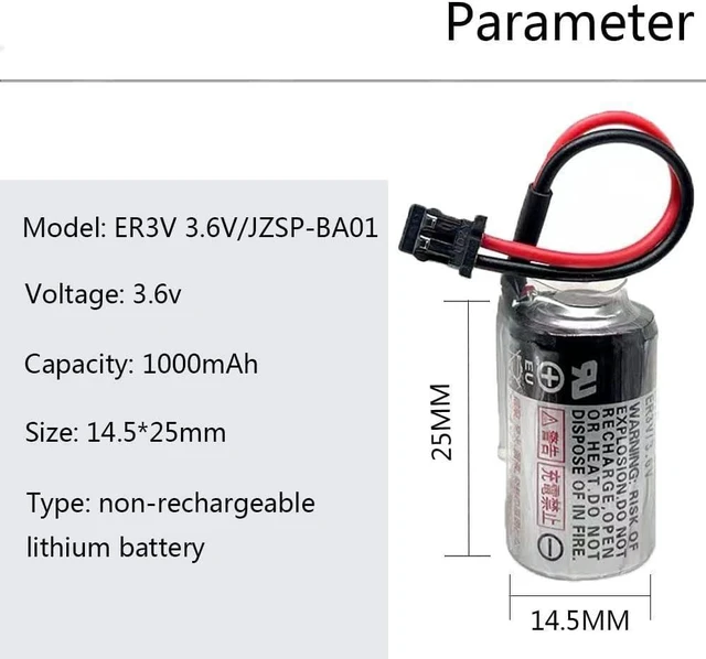 Alt view image 2 of 6 - (10 Pack) JZSP-BA01 ER3V 3.6V 1000mah PLC Lithium Battery for ER3V/3.6V with Plug
