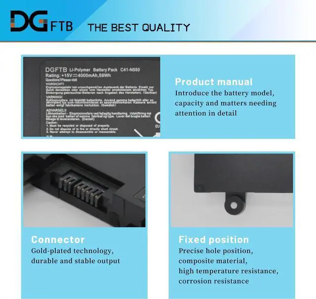 Alt view image 2 of 7 - DGTECH C41-N550 Laptop Battery Replacement for ASUS N550 N550JA N550JV N550J N550X47JV N550X47JV-SL N550JK Q550L Q550LF G550 G550JK Series 15V 59Wh