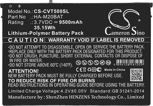 Alt view image 3 of 4 - 9500mAh Tablet Replacement Battery for V-T500