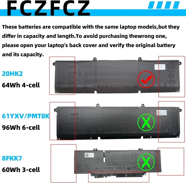 Alt view image 3 of 4 - 20HK2 Battery 64Wh 4102mAh Replacement for Dell Pro Max 16 MC16250 MC16255 Series P63GC 0P63GC 15.6V 4-Cell