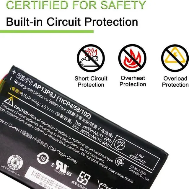 Alt view image 3 of 3 - 3.8V 2850mAh AP13P8J Replacement Battery For Acer Iconia Tab B1-720 B1-721 Series KT.0010G.005 1ICP4/58/102