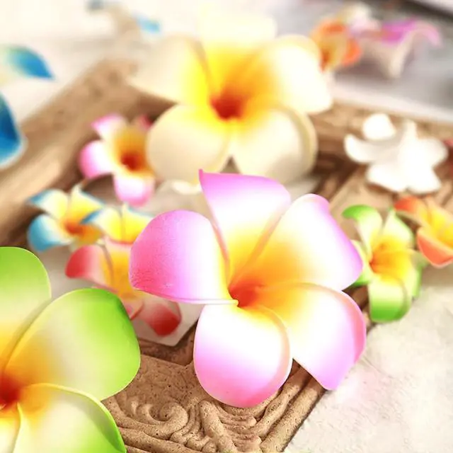 Alt view image 4 of 7 - 10Pcs Multicolor Hawaii Plumeria Flower Clips Hawaiian Flower Hair Barrettes Beach Party Hair Clips Artificial Tropical Flower Hairpins for Wedding 7cmClips and Barrettes