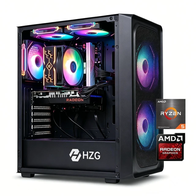 HZG Prebuilt Gaming Desktop PC - AMD Ryzen 5 5600, Radeon RX 6600