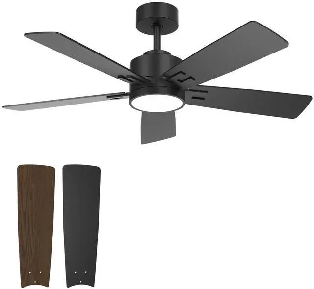 Main image of 60" Modern Ceiling Fan with Lights & Remote, DC Motor Ceiling Fan with Reversible Function, 6 Speed Quiet Ceiling Fan, Black/Walnut Wood Blades, Timer & APP Control, Indoor Outdoor Covered Patio Bedro