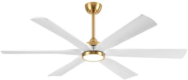 Main image of 72" 6 Blade Walnut Solid Wood Ceiling Fan with Light, DC Motor, 7855 CFM High Airflow, 3CCT LED (3000K/4000K/5000K), 3 Downrods (6/12/24) 72in White