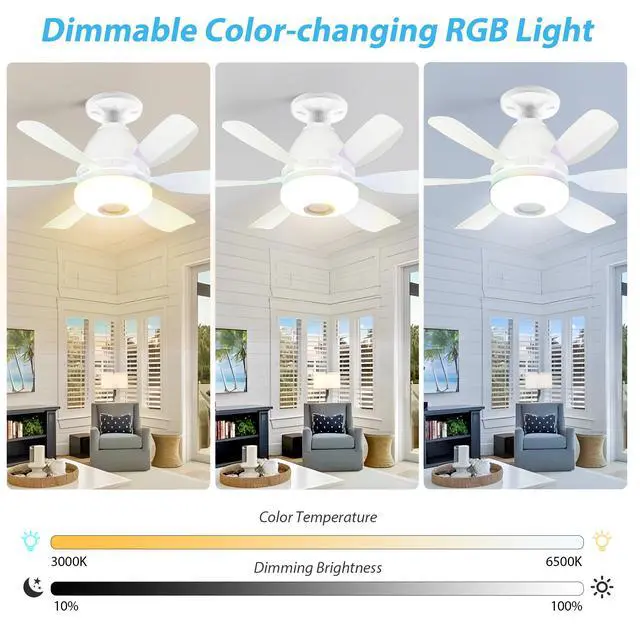 Alt view image 5 of 5 - Socket Fan Light with RGB, Bluetooth Speaker & Remote 3-in-1 E26 Ceiling Fan Bulb, Easy Install, Quiet & Color Changing