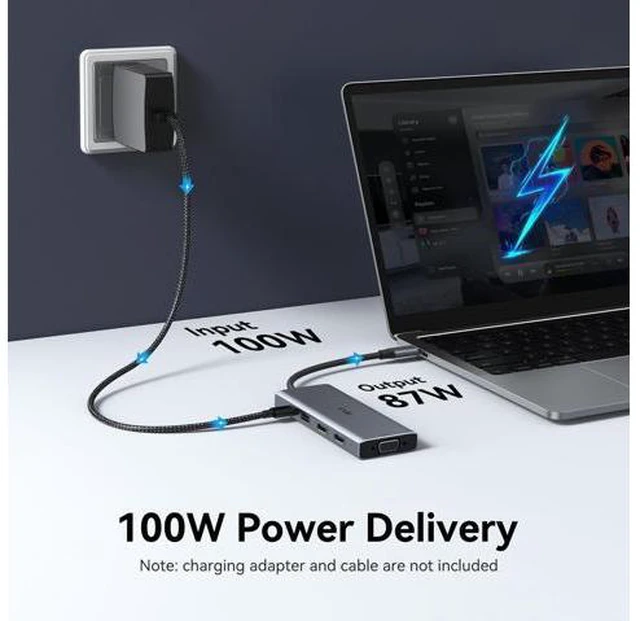 Alt view image 7 of 7 - USB C Docking Station Dual Monitor HDMI Adapter for Dell HP Lenovo,Laptop Docking Station 3 Monitors USB C Hub Multiple Adapter Dongle with 2 HDMI 4K+VGA+100W PD Charger+3 USB Port+SD/TF Card Reader