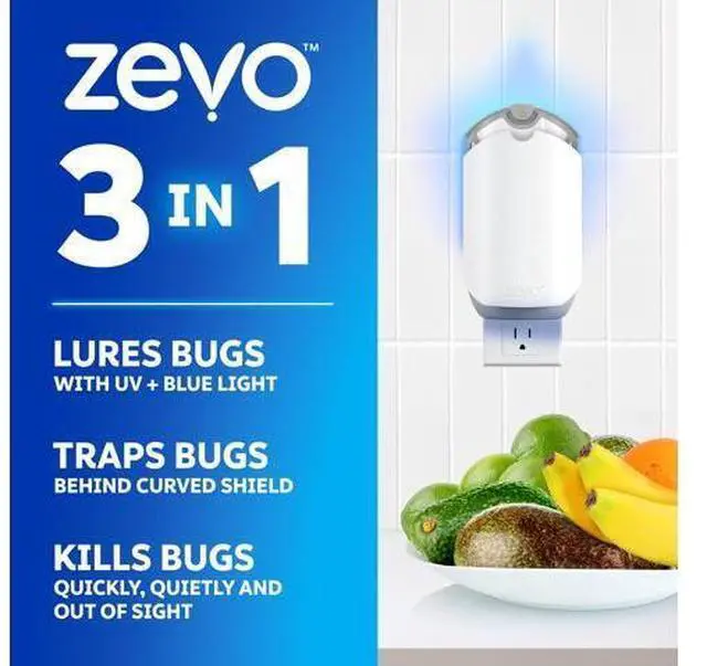 Alt view image 2 of 7 - Flying Insect Trap & 3 Refill Cartridges - Plug in Fly Trap & Indoor Bug Catcher for Gnats, House & Fruit Flies - Blue & UV Light Technology, Mess-Free Alternative to Bug Zapper