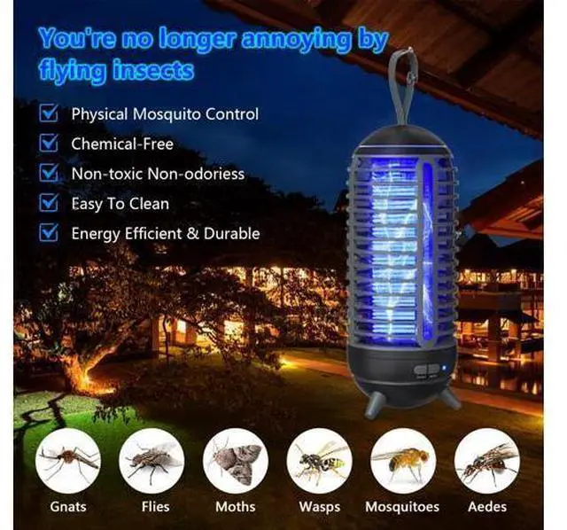 Alt view image 4 of 7 - Cordless Bug Zapper Outdoor Rechargeable 2 in 1 Wireless Mosquito Killer Lamp 2500mAh Bug Zapper Electric Trap Ideal Fly Zapper Indoor for Patio, Home, Backyard, Yard, Garden, Campsite (Black)