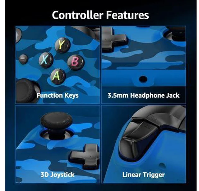 Alt view image 3 of 7 - Xbox Wireless Controller: Hall Joysticks & Triggers, 2.4G, Turbo, Dual Vibration, 3.5mm Jack. Compatible with Xbox, PC, Android Blue Camo