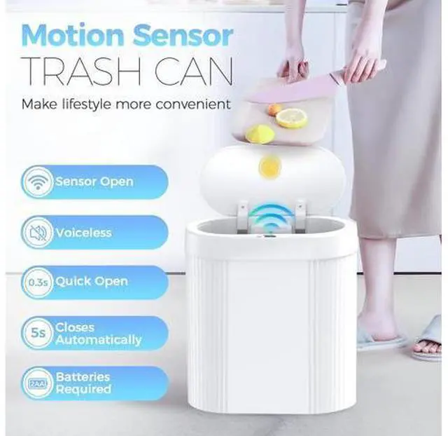 Alt view image 2 of 7 - 5 Gallon Bathroom Trash Can with Lid, Automatic Motion Sensor White Trash Can, Touchless Slim Waterproof Garbage Bin for Kitchen, Bedroom, Office, and Bathroom