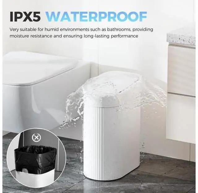 Alt view image 3 of 7 - 5 Gallon Bathroom Trash Can with Lid, Automatic Motion Sensor White Trash Can, Touchless Slim Waterproof Garbage Bin for Kitchen, Bedroom, Office, and Bathroom
