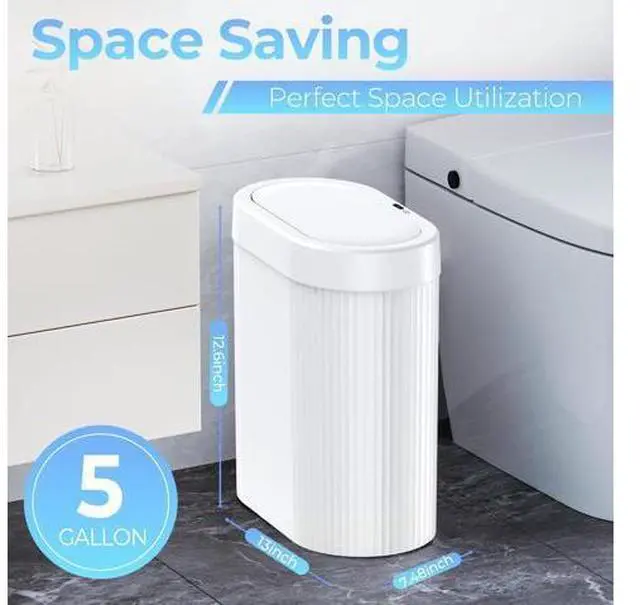 Alt view image 5 of 7 - 5 Gallon Bathroom Trash Can with Lid, Automatic Motion Sensor White Trash Can, Touchless Slim Waterproof Garbage Bin for Kitchen, Bedroom, Office, and Bathroom