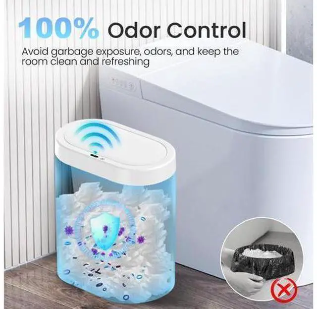 Alt view image 4 of 7 - 5 Gallon Bathroom Trash Can with Lid, Automatic Motion Sensor White Trash Can, Touchless Slim Waterproof Garbage Bin for Kitchen, Bedroom, Office, and Bathroom