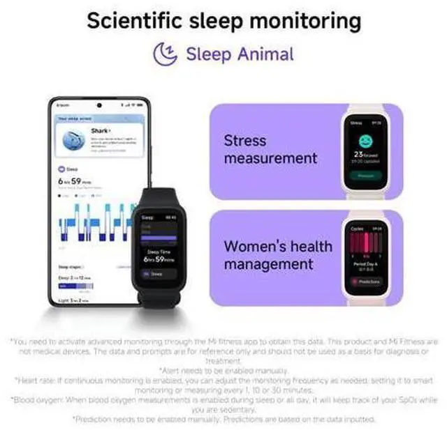 Alt view image 5 of 7 - Smart Band 9 Active Global Version 1.47'' Display 18-Day Battery Life Modes All-Day Health and Fitness Monitoring 5ATM (Black)