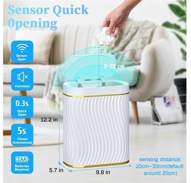 Alt view image 2 of 7 - Automatic Motion Sensor Bathroom Small Trash Can with Lid, 2.6 Gallon Touchless Slim Garbage Can, Smart Waterproof Trash Bin for Bedroom, Restroom, Living Room, Office
