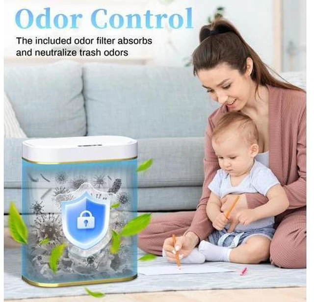 Alt view image 4 of 7 - Automatic Motion Sensor Bathroom Small Trash Can with Lid, 2.6 Gallon Touchless Slim Garbage Can, Smart Waterproof Trash Bin for Bedroom, Restroom, Living Room, Office