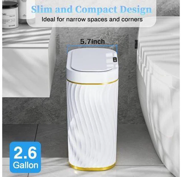 Alt view image 3 of 7 - Automatic Motion Sensor Bathroom Small Trash Can with Lid, 2.6 Gallon Touchless Slim Garbage Can, Smart Waterproof Trash Bin for Bedroom, Restroom, Living Room, Office