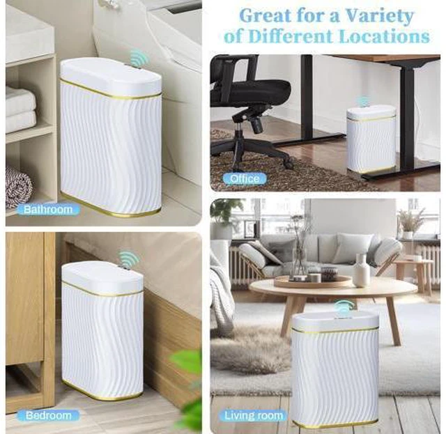 Alt view image 6 of 7 - Automatic Motion Sensor Bathroom Small Trash Can with Lid, 2.6 Gallon Touchless Slim Garbage Can, Smart Waterproof Trash Bin for Bedroom, Restroom, Living Room, Office