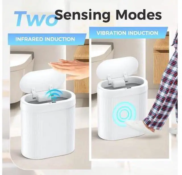 Alt view image 6 of 7 - 5 Gallon Bathroom Trash Can with Lid, Automatic Motion Sensor White Trash Can, Touchless Slim Waterproof Garbage Bin for Kitchen, Bedroom, Office, and Bathroom