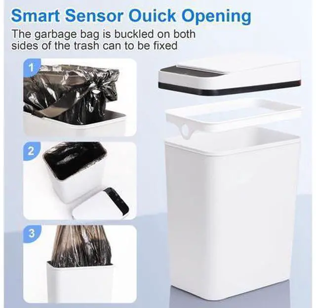 Alt view image 6 of 7 - Bathroom Smart Touchless Trash Can 2.2 Gallon Automatic Motion Sensor Rubbish Can with Lid Electric Narrow Small Garbage Bin for Kitchen, Office, Living Room, Toilet, Bedroom, RV