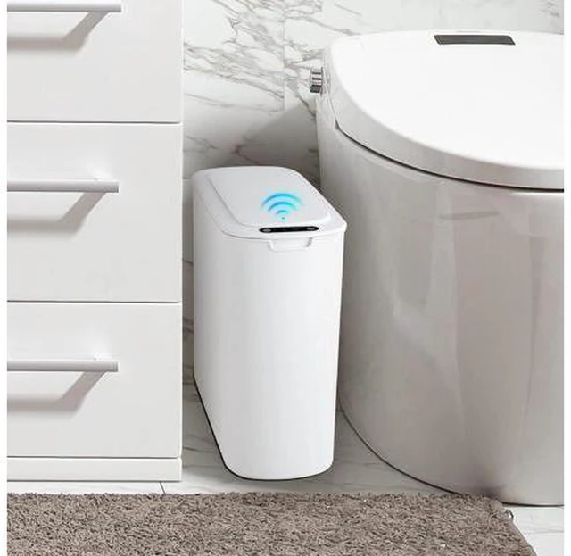 Main image of Automatic Motion Sensor Bathroom Trash Can with Lid, 2.6 Gallon Touchless Trash Bin, Smart Plastic Slim Garbage Can Small White Wastebasket for Toilet, Office, rv, Bedroom, Living Room