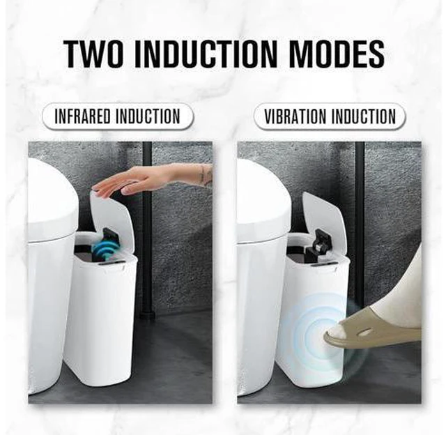 Alt view image 5 of 7 - Automatic Motion Sensor Bathroom Trash Can with Lid, 2.6 Gallon Touchless Trash Bin, Smart Plastic Slim Garbage Can Small White Wastebasket for Toilet, Office, rv, Bedroom, Living Room