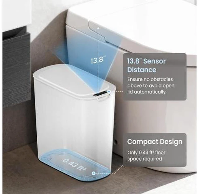 Alt view image 3 of 7 - Automatic Motion Sensor Bathroom Trash Can with Lid, 2.6 Gallon Touchless Trash Bin, Smart Plastic Slim Garbage Can Small White Wastebasket for Toilet, Office, rv, Bedroom, Living Room