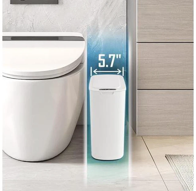 Alt view image 7 of 7 - Automatic Motion Sensor Bathroom Trash Can with Lid, 2.6 Gallon Touchless Trash Bin, Smart Plastic Slim Garbage Can Small White Wastebasket for Toilet, Office, rv, Bedroom, Living Room