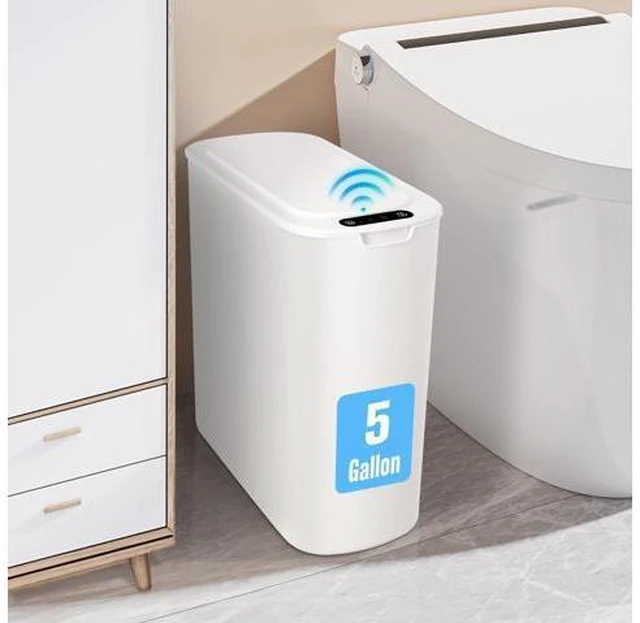 Main image of Motion Sensor Trash Can, 5 Gallon Automatic Bathroom Garbage Can with Lid, Touchless Smart Plastic Slim Wastebasket for Bathroom, Office, rv, Bedroom, Living Room, White
