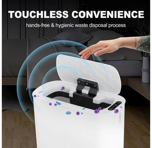 Alt view image 4 of 7 - Motion Sensor Trash Can, 5 Gallon Automatic Bathroom Garbage Can with Lid, Touchless Smart Plastic Slim Wastebasket for Bathroom, Office, rv, Bedroom, Living Room, White