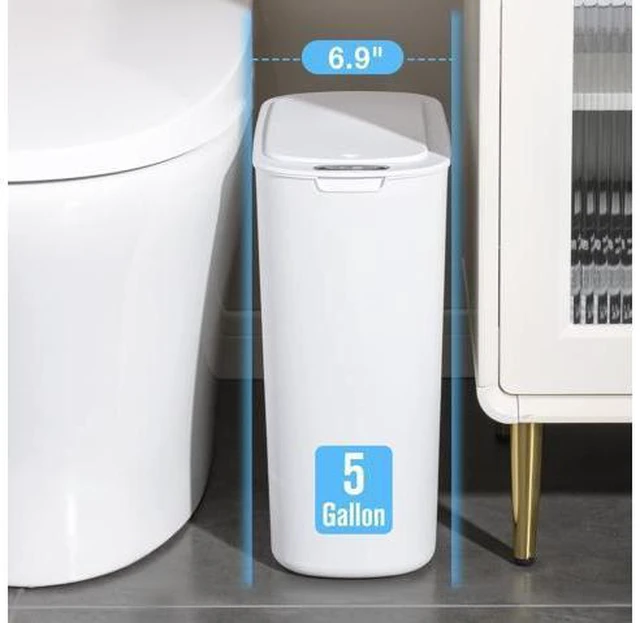 Alt view image 3 of 7 - Motion Sensor Trash Can, 5 Gallon Automatic Bathroom Garbage Can with Lid, Touchless Smart Plastic Slim Wastebasket for Bathroom, Office, rv, Bedroom, Living Room, White