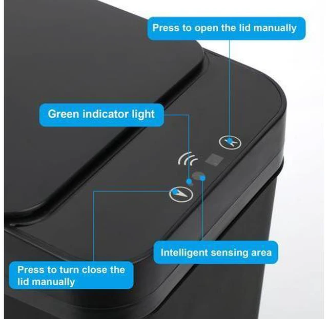 Alt view image 3 of 7 - 2 Pack Bathroom Trash can,Smart Touchless Trash Can,Automatic Motion Sensor Trash Bin with Lid,2.4 Gallon Garbage Can, Kitchen, Bathroom, Office, Bedroom Trash can (Black+Black)