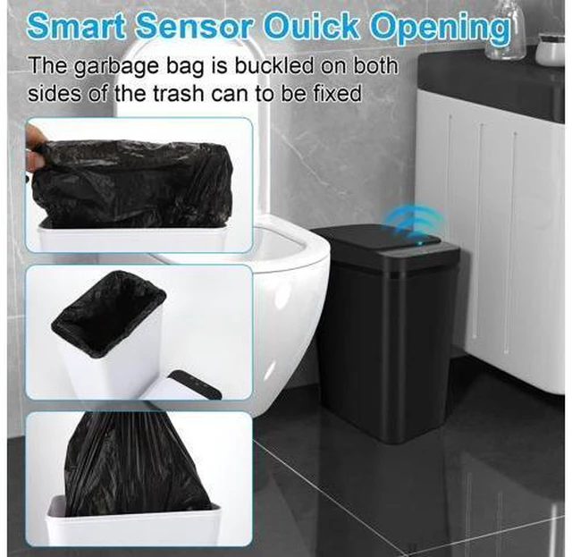 Alt view image 6 of 7 - 2 Pack Bathroom Trash can,Smart Touchless Trash Can,Automatic Motion Sensor Trash Bin with Lid,2.4 Gallon Garbage Can, Kitchen, Bathroom, Office, Bedroom Trash can (Black+Black)