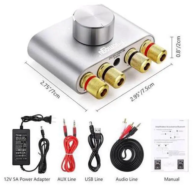 Alt view image 3 of 7 - F900S 160W Bluetooth 5.0 Mini Amplifier, 80Wx2 2.0CH Audio Power Amplifier, Hi-Fi Stereo Sound Digital Amp Wireless Speaker Amp Receiver w/AUX/USB/BT Input & 12V 5A Power Adapter - Silver