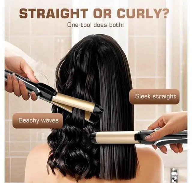 Alt view image 3 of 7 - Curling Iron, 2 in 1 Hair Straightener and Curler, 1.25 Inch Ceramic Curling Wand with Adjustable Temperature, Dual Voltage for All Hair Types, Anti-Tangle for Long-Lasting Curls and Straight