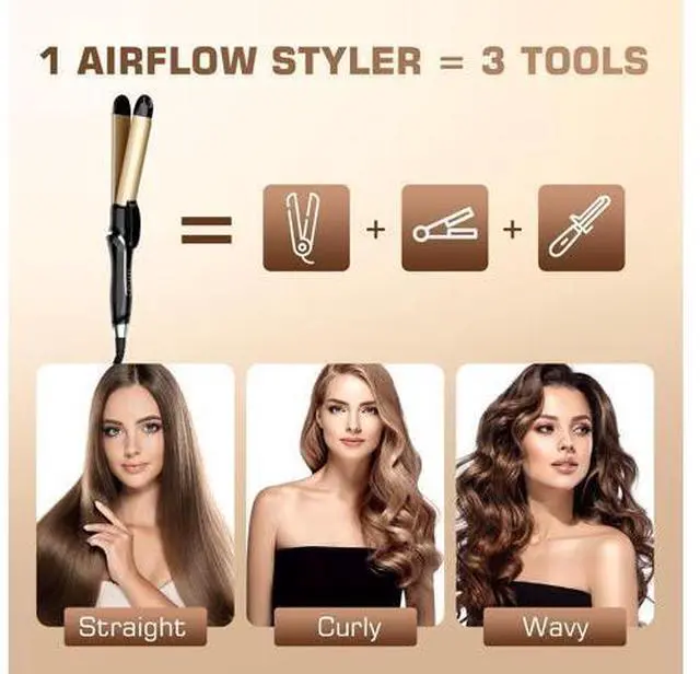 Alt view image 6 of 7 - Curling Iron, 2 in 1 Hair Straightener and Curler, 1.25 Inch Ceramic Curling Wand with Adjustable Temperature, Dual Voltage for All Hair Types, Anti-Tangle for Long-Lasting Curls and Straight
